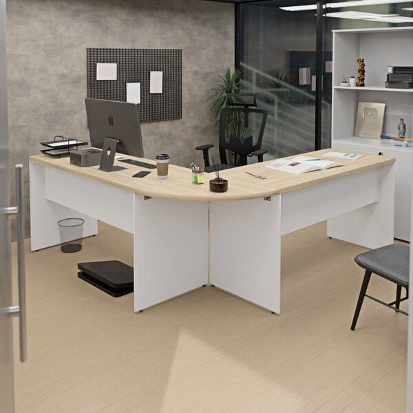 Mesa Escrivaninha Em L Canto Arredondado 140x60cm Carvalho/br