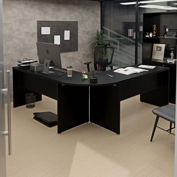 Mesa Escrivaninha Em L Canto Arredondado 140x60cm Preto