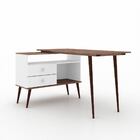 Mesa Escrivaninha Em L Com Estante 136 Cm 2 Gavetas Nichos Pé