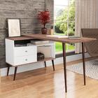 Mesa Escrivaninha Em L Com Estante 136 Cm 2 Gavetas Nichos Pé