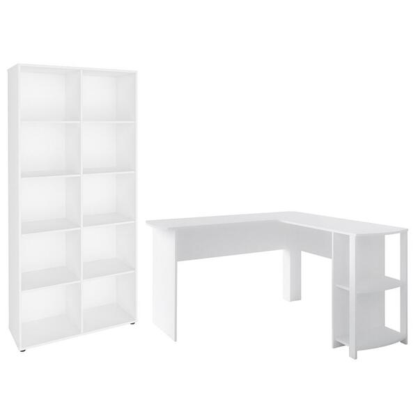 Mesa Escrivaninha Em L Malu E Estante Livreiro 90x187cm Lean