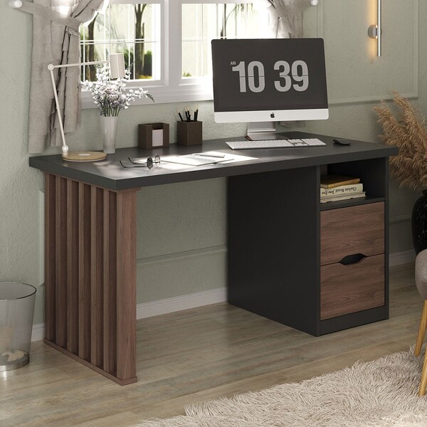 Mesa Escrivaninha Florence 2 Gavetas Preto/charuto - Artany M