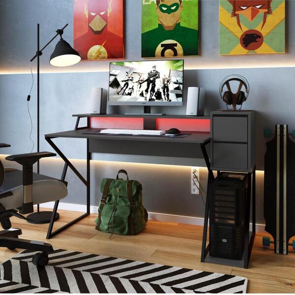 Mesa Escrivaninha Gamer Zed Com 2 Gavetas - Preto/grafite