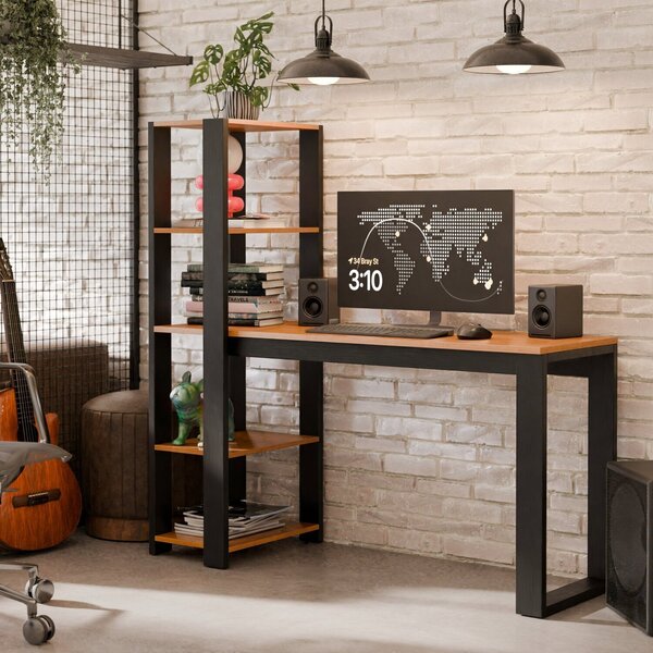 Mesa Escrivaninha Home Office Paris Com Prateleira De Madeira