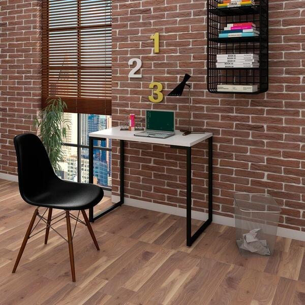 Mesa Escrivaninha Industrial 90cm Branco E Cadeira Preta
