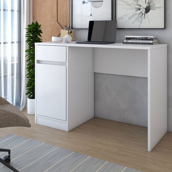 Mesa Escrivaninha Loft 1 Porta 1 Gaveta Branco - Panorama Móv
