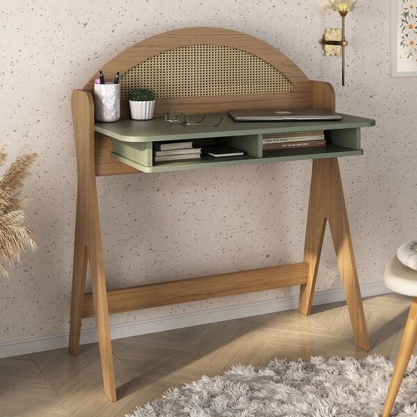 Mesa Escrivaninha Mali 100% Mdf Carvalho/menta - Pnr Móveis