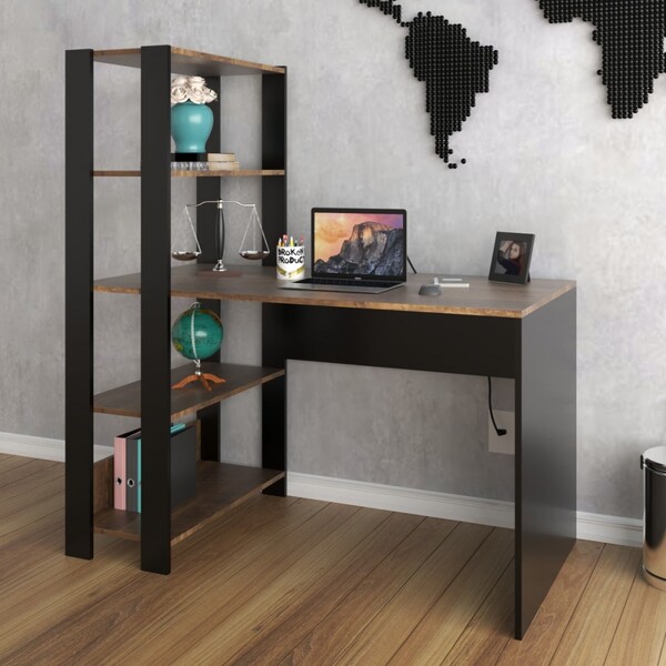 Mesa Escrivaninha Match 3 Prateleiras Pinho/preto - Pnr Móveis