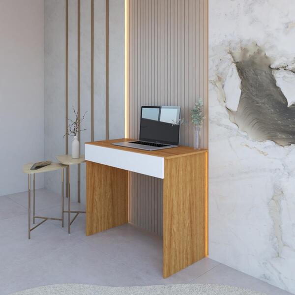 Mesa Escrivaninha Office Compacta Com 1 Gaveta - Natural/bran