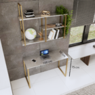 Mesa Escrivaninha Office Industrial - Metalon Dourado - Mdf A