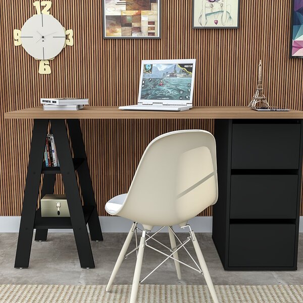 Mesa Escrivaninha Para Escritório 135cm 3 Gavetas Cavalete Se