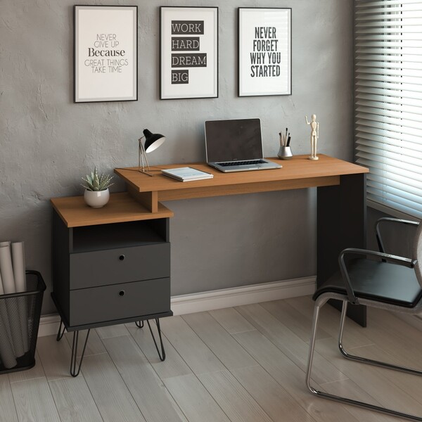 Mesa Escrivaninha Plus 2 Gavetas Freijó/preto 006088 - Artany