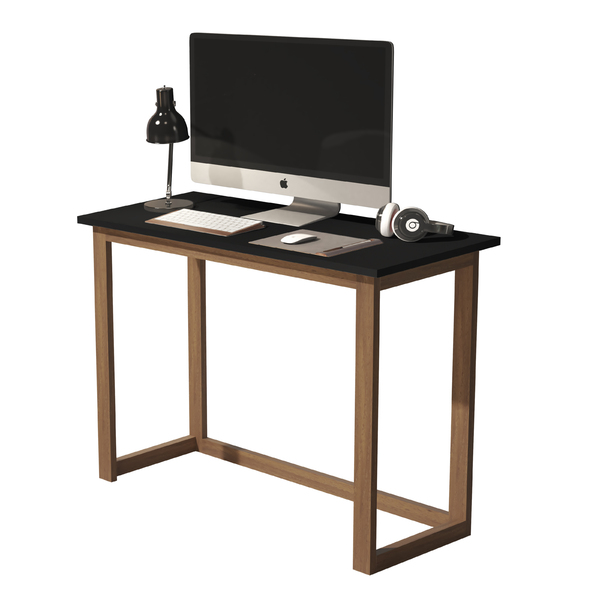 Mesa Escrivaninha Preto Com Pes De Madeira Pequena 90cm