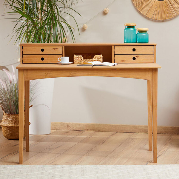 Mesa Escrivaninha Retro Madeira 4 Gavetas 1 Nicho Milano - Ma