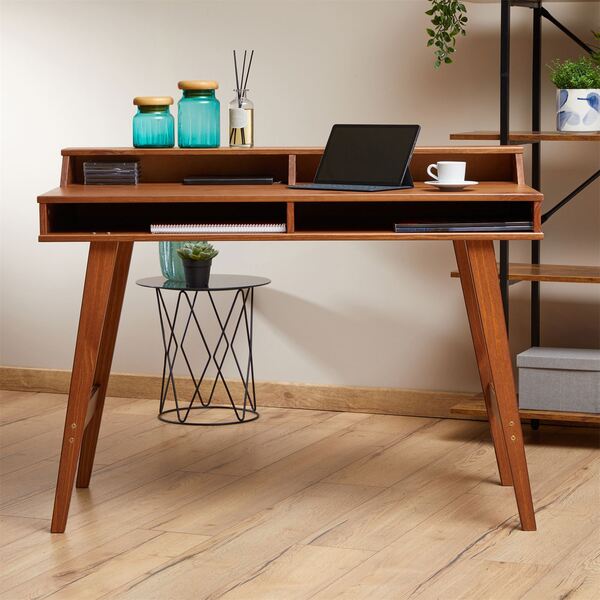 Mesa Escrivaninha Retro Madeira 4 Nichos 1 Prateleira Luna -