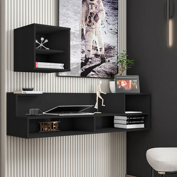 Mesa Escrivaninha Suspensa 03 Nichos Com Estante 02 Nichos Op