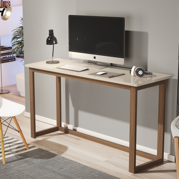 Mesa Estudo  Compacta Para Quarto Off White 120cm  Com Pés Em