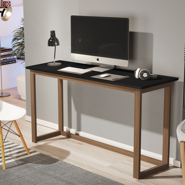 Mesa Estudo  Compacta Para Quarto Preto 120cm  Com Pés Em Mad