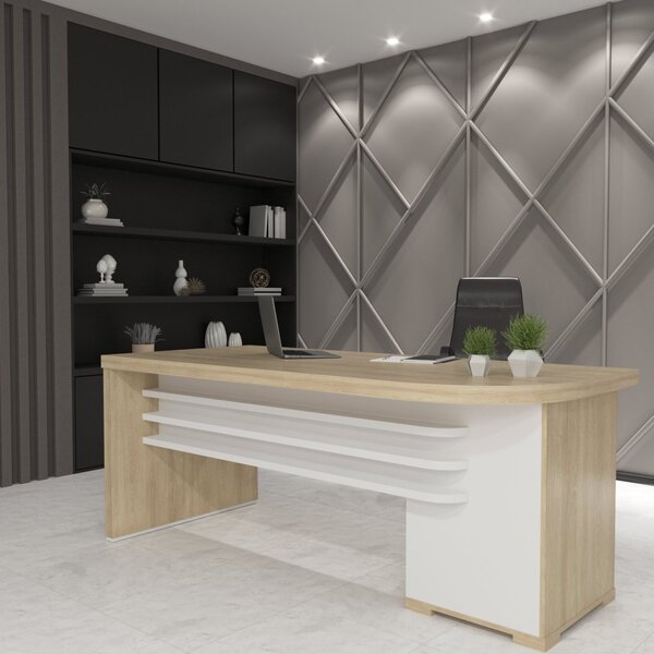 Mesa Executiva Para Escritório Em Tamburato 4 Gavetas Elegant