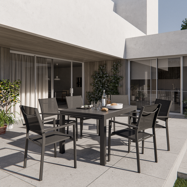 Mesa de Alumínio Extensível 6 a 10 Lugares 75x135x90cm Cinza Lyra II Naterial