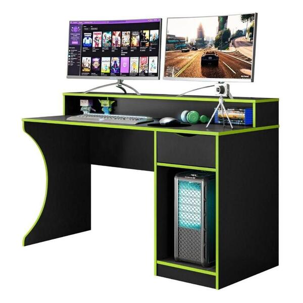 Mesa Gamer 135 Cm Mdf Com Pintura De Borda Verde Corrediças T