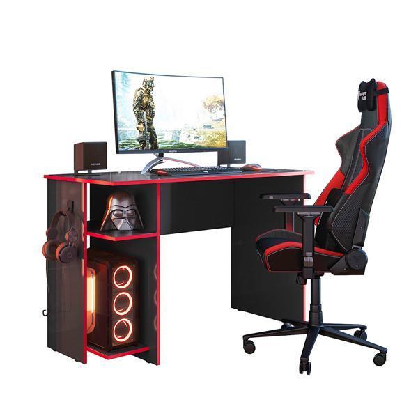 Mesa Gamer 2 Prateleiras Preto Fosco/vermelho  - Qmovi