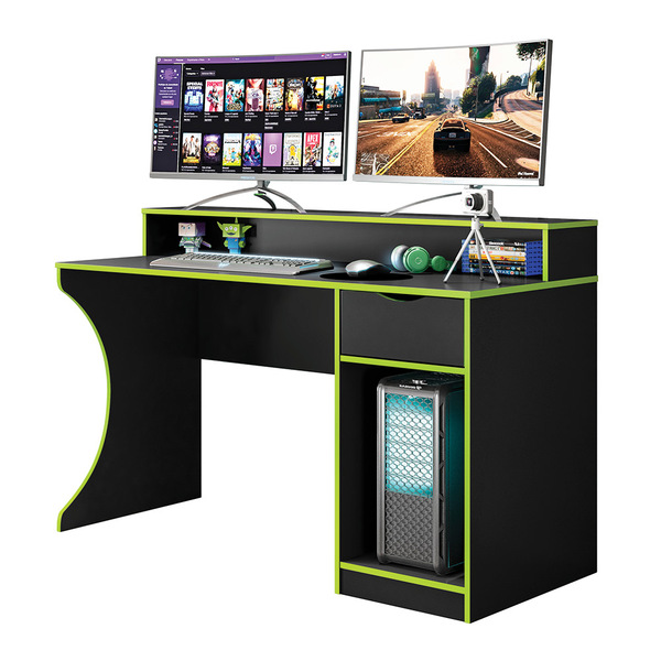 Mesa Gamer Antonia 01 Gaveta 135 Cm Preto Fosco E Verde - D'r