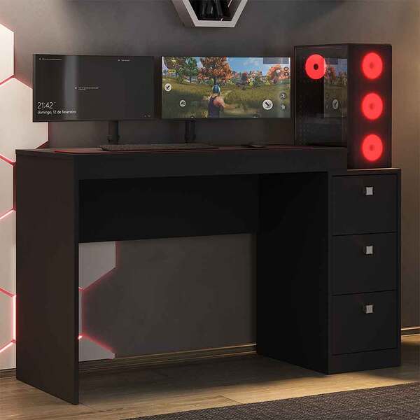 Mesa Gamer Austin 3 Gavetas Onix - Moville