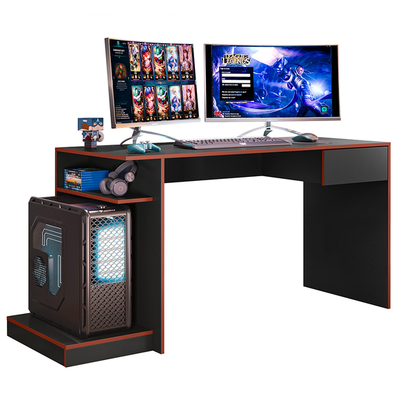 Mesa Gamer Com 01 Gaveta Monster Preto Fosco/vermelho Mobler