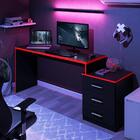 Mesa Gamer Com 3 Gavetas Basileios Preto Vermelho
