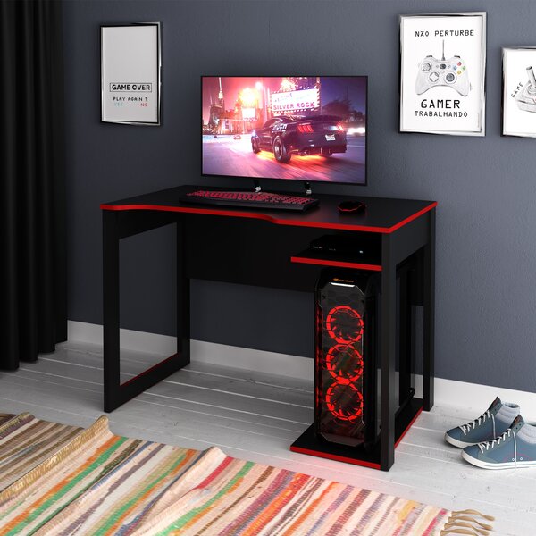 Mesa Gamer Com E Porta Cpu Me4161 1 Prateleira 105cm Preto E