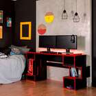 Mesa Gamer Com Led Blocks Preta E Vermelha