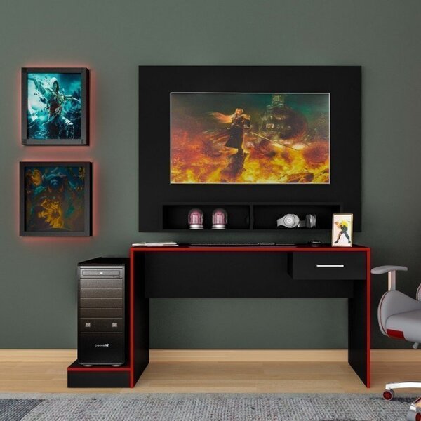 Mesa Gamer Com Painel Para Tv Até 42 Polegadas Flash 1 Gaveta