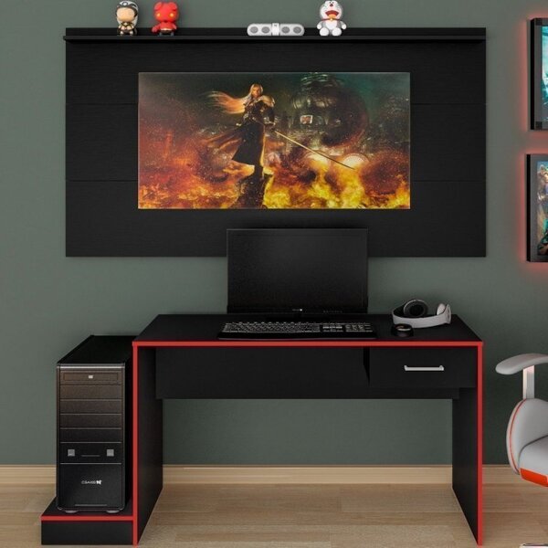 Mesa Gamer Com Painel Para Tv Até 60 Polegadas Slim 1 Gaveta