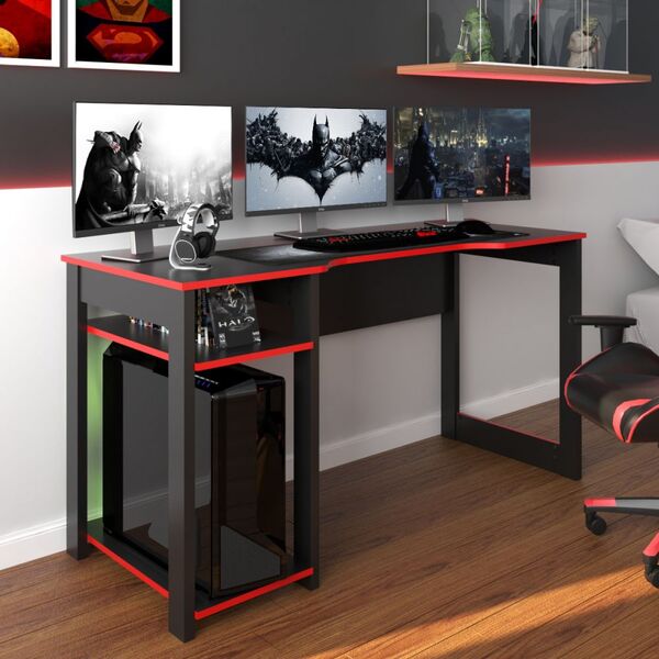 Mesa Gamer Dark Para 3 Monitores Preto/vermelho - Pnr Móveis