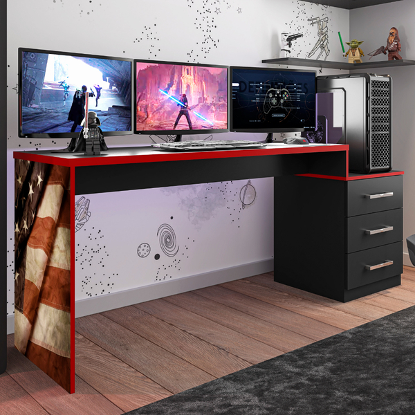 Mesa Gamer Drx 5000 Bandeira Eua Multiuso Com 3 Gavetas - Pre