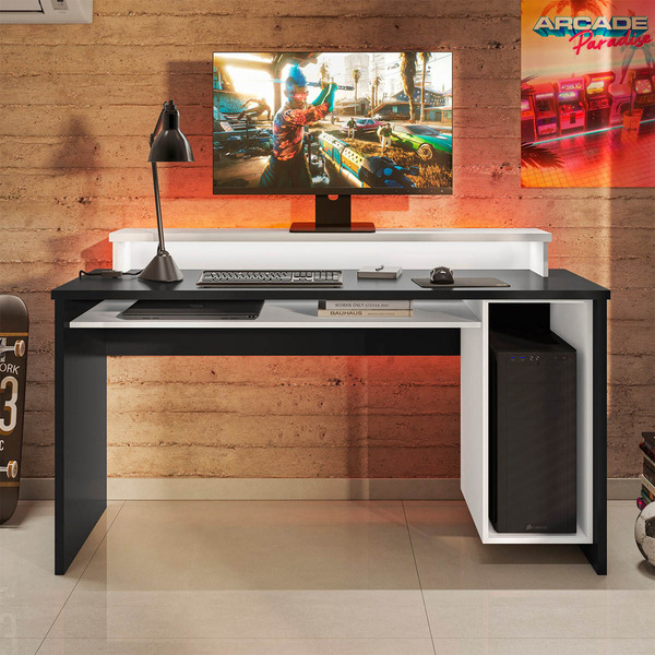 Mesa Gamer Drx 600 Hero L01 - Amarena Móveis - Preto/branco