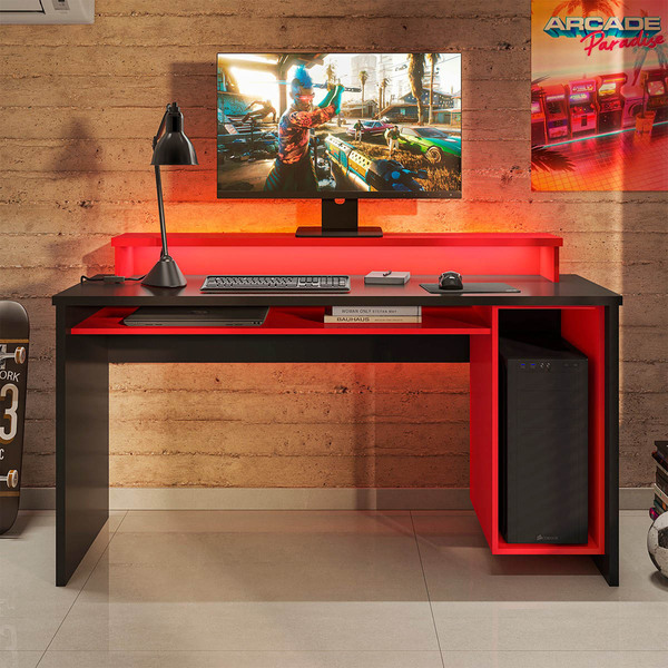 Mesa Gamer Drx 600 Hero L01 - Doce Sonho Móveis - Preto/verme