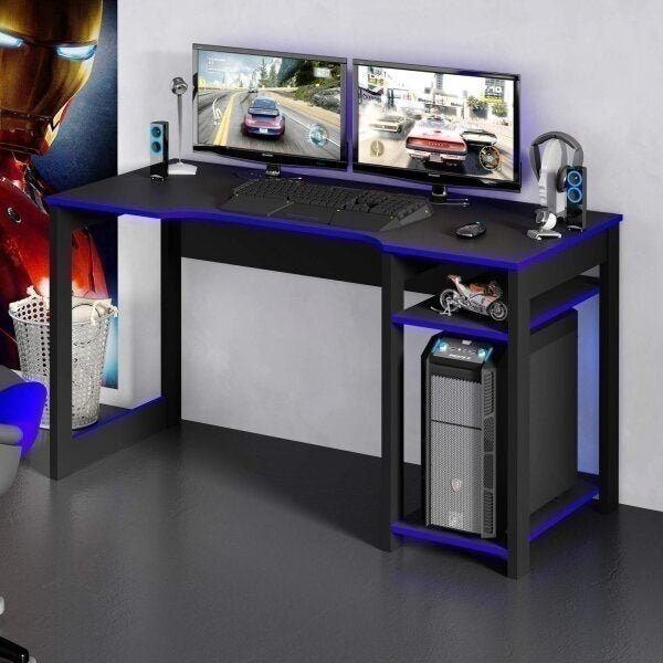 Mesa Gamer Escrivaninha Cyber Tecno Mobili Preto/azul