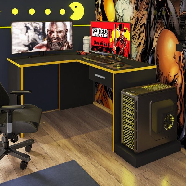 Mesa Gamer Escrivaninha Em L Drx9000 Com 1 Gaveta Espresso Mó