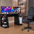 Mesa Gamer Escrivaninha Max Escritório Quarto Preto Com Cadei