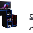 Mesa Gamer Escrivaninha Racer Preto Com Azul Com Cadeira Game