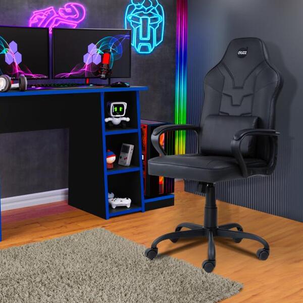 Mesa Gamer Escrivaninha Racer Preto Com Azul Com Cadeira Game