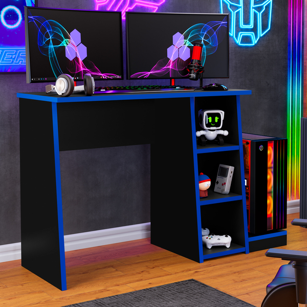 Mesa Gamer Escrivaninha Racer Preto Com Azul - Rede Móveis