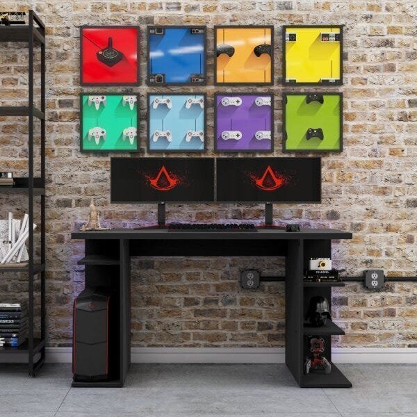 Mesa Gamer Escrivaninha Tokyo 135x60cm Yescasa Preto Ônix