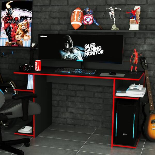 Mesa Gamer Escrivaninha Trinity Com 5 Nichos Preto Vermelho