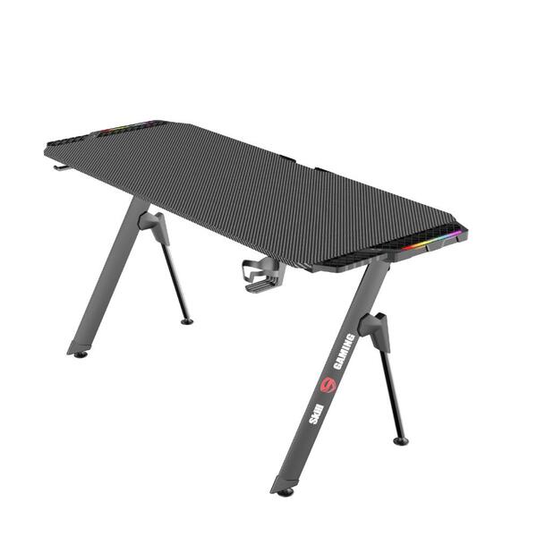 Mesa Gamer Led Rgb Preta Com  Suporte Para Headset E Copo Com