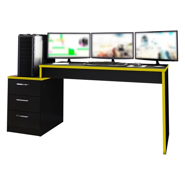 Mesa Gamer Playerxtreme Pro Preto Texturizado/amarelo G47 - G