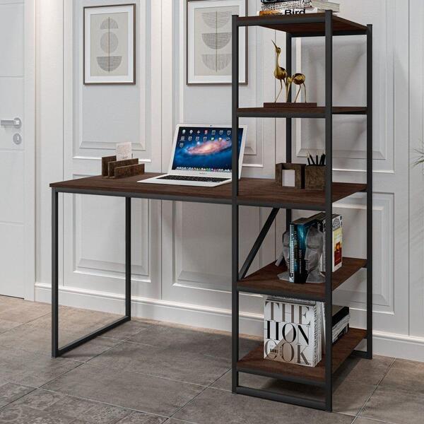 Mesa Industrial Para Escritório Frist Preto E Castanho