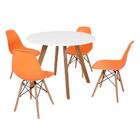 Mesa Inês 100cm Branca + 4 Cadeiras Eames Eiffel - Laranja